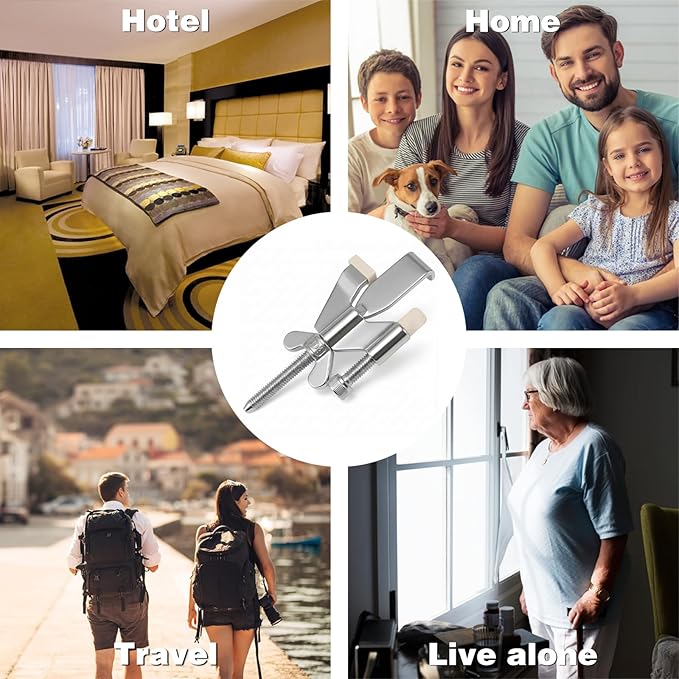 ELEMGULY Portable Door Lock, Adjustable Security Door Lock with Protective Silicone Caps for Home, Travel, Hotels, Apartments to Enhance Safety, Silver