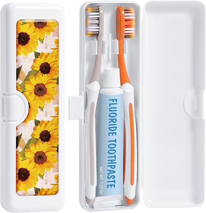 Toothbrush Travel Case - Colorful Pattern, Holder and Covers for Toothbrushes, Includes Tongue Scraper Case