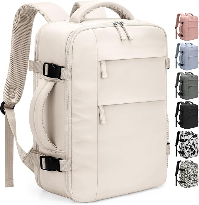 Pritent Travel Backpack for Women Man, Waterproof Personal Item Travel Bag Airline Approved Laptop Backpack Bookbag Weekender bags for Business,Travel, Work Fits 15.6 inch Laptop(Medium,Beige)
