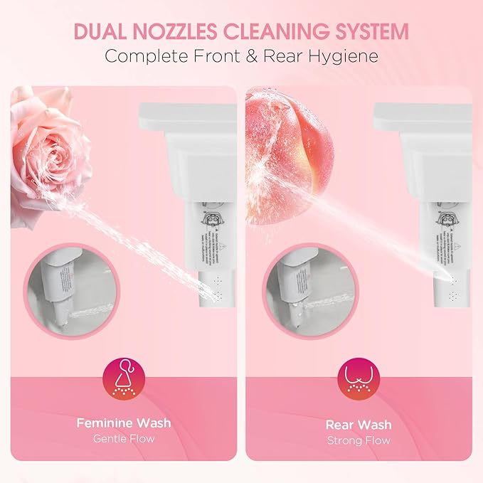 Jamini Left-Hand Ultra-Slim Toilet Bidet Attachment, Non-Electric, Dual Nozzles for Rear and Female Front Wash, Adjustable Single Cold Water Pressure, 0.23" Slim Profile, Detachable for Easy Cleaning