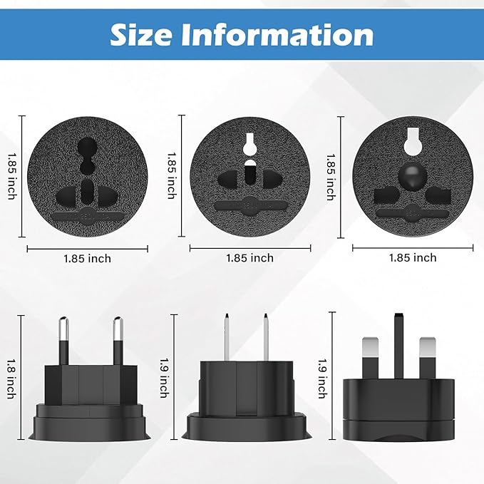 EFISH 3-in-1 Travel Power Converters,International Plug Adapter,Worldwide Universal Power Adapter, All in One Travel Plug Adapter,Perfect for European US, EU, UK, AU 160 Countries,Black