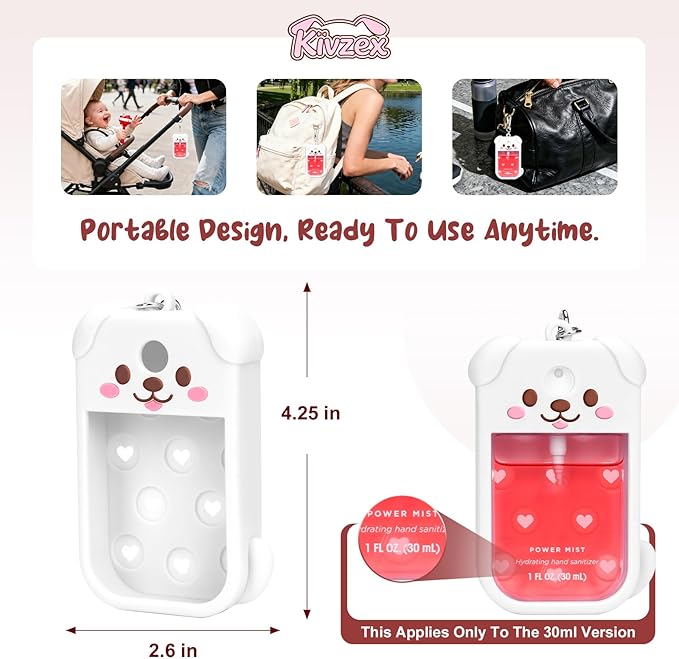 Dog Silicone Case for Touchland Hand Sanitizer Spray with Keychain, Compatible with Power Mist & Glow Mist 1 FL Oz/30ML for Touchland Case, Cute Travel Cover Sleeve