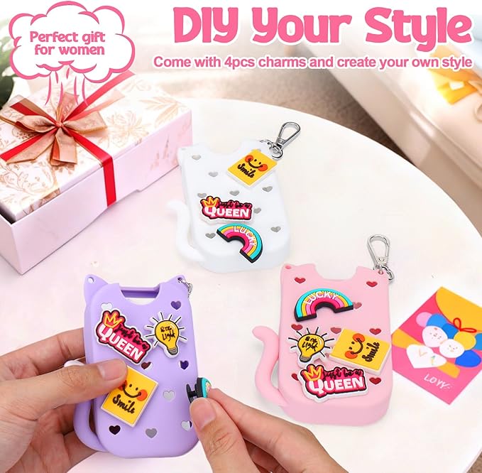 Mity rain Hand Sanitizer Spray Case Compatible With Touchland, Cute Silicone Hand Sanitizer Holder Keychain with 4 Charms, Portable Refillable Sanitizer Accessory, Gift for Women And Teens