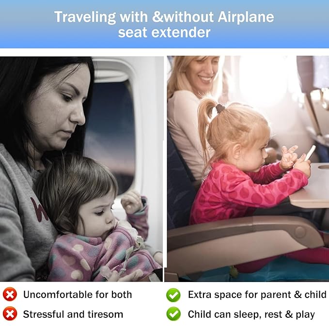 Toddler Airplane Bed, Airplane seat Extender for Kids,Kids Airplane Seat Extender Travel Bed,Airplane Must Have for Toddlers,Portable Baby Diaper Changing Pad, Kids Plane Footrest (Blue)