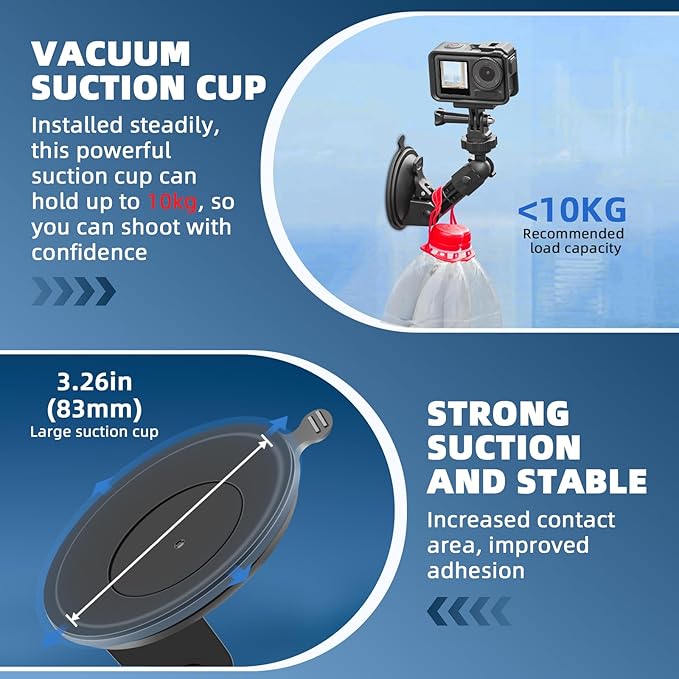 BRDRC Pocket 3 4 Suction Cup Mount, for Xtra Muse Car Windshield Window Dash Holder Kit with Expansion Adapter for Insta360 X4 X5 Go 3S for GoPro Max Hero Pocket 3 4 Action 6 5 Pro Nano Accessories