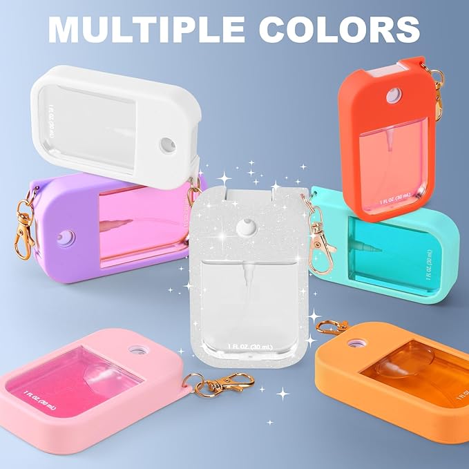 Palksky Hand Sanitizer Spray Case for Touchland,Silicone Case with Keychain for Power Mist and Glow Mist1 fl oz(Glitter Sequin White),Travel Size