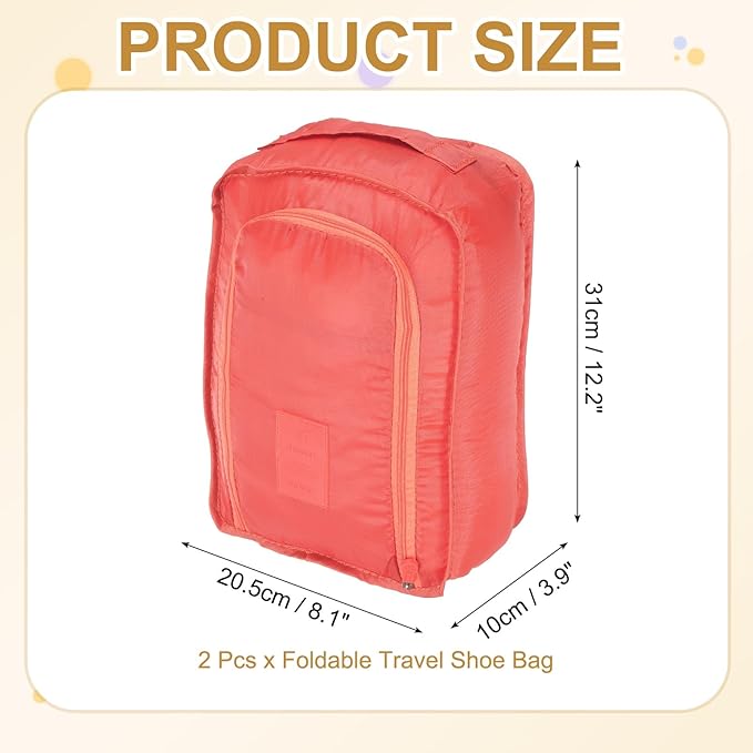 Foldable Travel Shoe Bag, Waterproof Shoe Pouches Organizer with Handle Travel Packing Cubes -Fitting for Storing (Sneakers/Sandals/Fitness Shoes) 2 Pcs & Pink