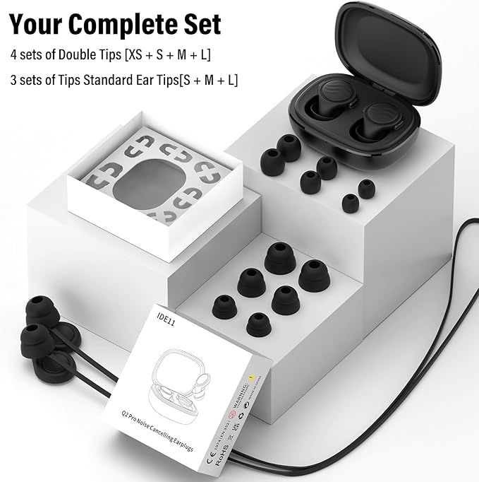 Ear Plugs for Sleeping Noise Cancelling - 35dB Reusable Ear Plugs with 7 Eartips and Carry Case - Flexible Hearing Protection - Replaceable Single/Double Eartips for Sleep, Focus, Travel, Work