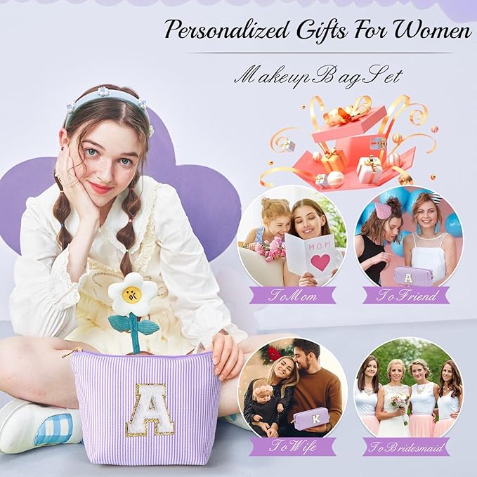 YOOLIFE Bridesmaid Gifts for Wedding Day | Preppy Makeup Bag & Organizer | 30th Birthday Gift | Purple