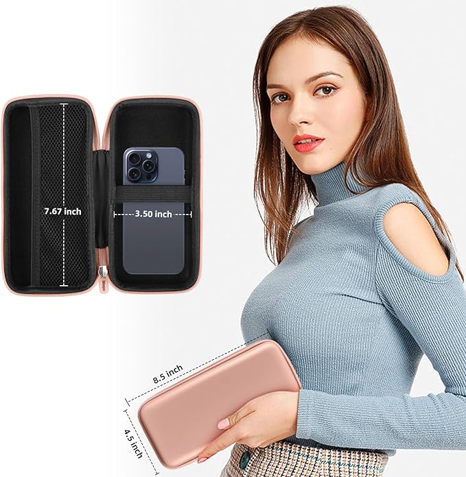 iMangoo Travel Essential Electronics Organizer Pouch Charger Case, Shockproof Dual Zipper Power Bank Cables Tech Accessories Purse, Men & Women Travel Must Have Storage Bag, 8.5x4.5x2 inch Rose Gold