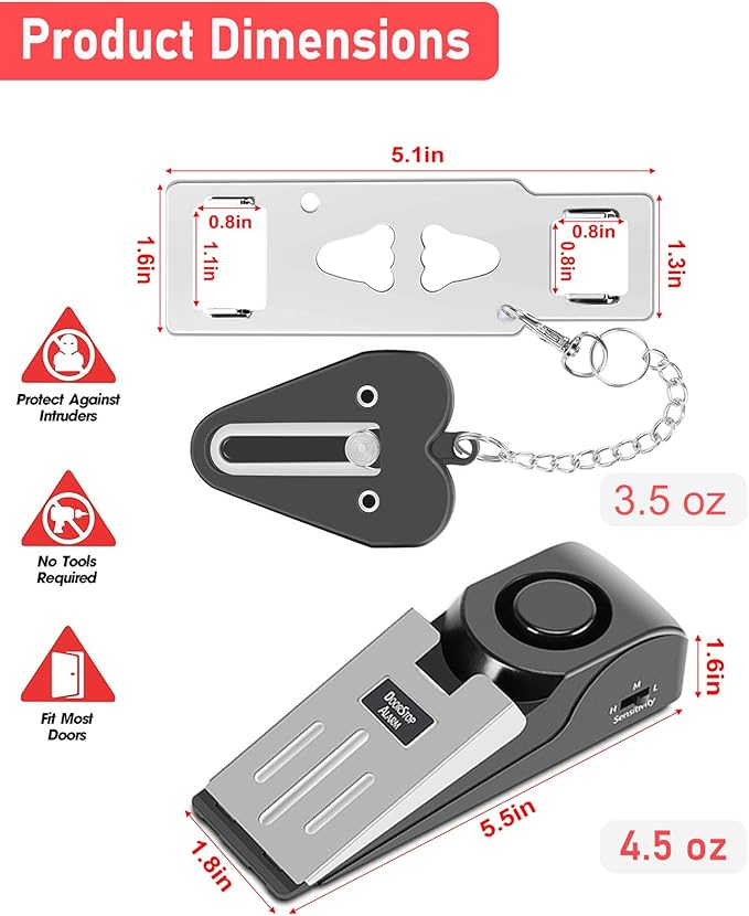 MBBEST Door Stop Alarm & Hotel Door Lock,Dual Protection Security Door Kit,Door Security Devices Pocket Door Stopper Self Defensey Tools for Hotel Travel Home Apartment House