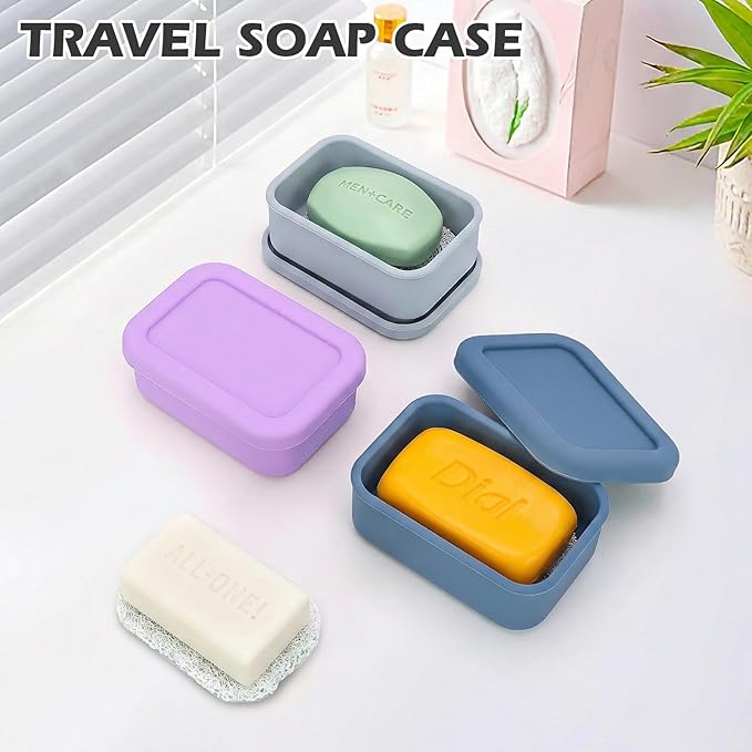 AIDIMMING Enhanced Leak-Proof Silicone Soap Case with Drainage Layer. Portable Travel Soap Container for Camping,Gym .Shatterproof Compact Bar Soap Holder (Light Gray)