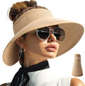 PFFY Sun Visors Hats for Women Wide Brim Straw Visor Packable Foldable Ponytail Travel Beach Hat Vacation Essentials
