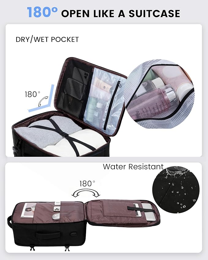 LOVEVOOK Carry on Travel Backpack, Large 40L for Men & Women Flight Approved with USB Charging Port&3 Packing Cubes, Large Suitcase Water Resistant Luggage Daypack Busi, Beige-Black
