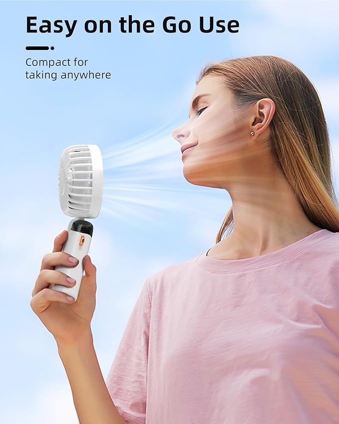 Koonie Portable Handheld, Battery Operated with Base, 8 Hours, Digital Display, 5 Speeds, 90° Ajustable, Rechargeable Mini for Outdoor Indoor White
