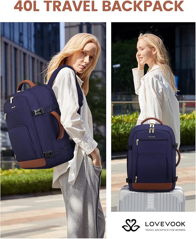 LOVEVOOK Travel Backpack For Women Flight Approved, 40L Large Carry On Backpack, Personal Item Travel Bag for Airplanes, Business 17 Inch Laptop Backpack, Weekender Overnight Daypack, With 2 Cubes