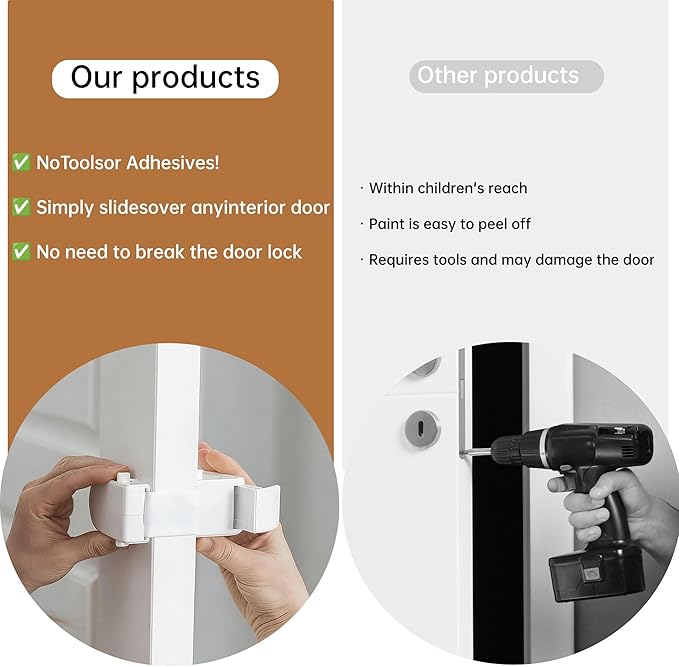 Door Lock for Kids Safety, Snap-On Child Proof Door Latch for Bedrooms Inside, No Drill Portable Door Lock for Baby, Toddler & Pet Proofing Home Use (1Pcs)
