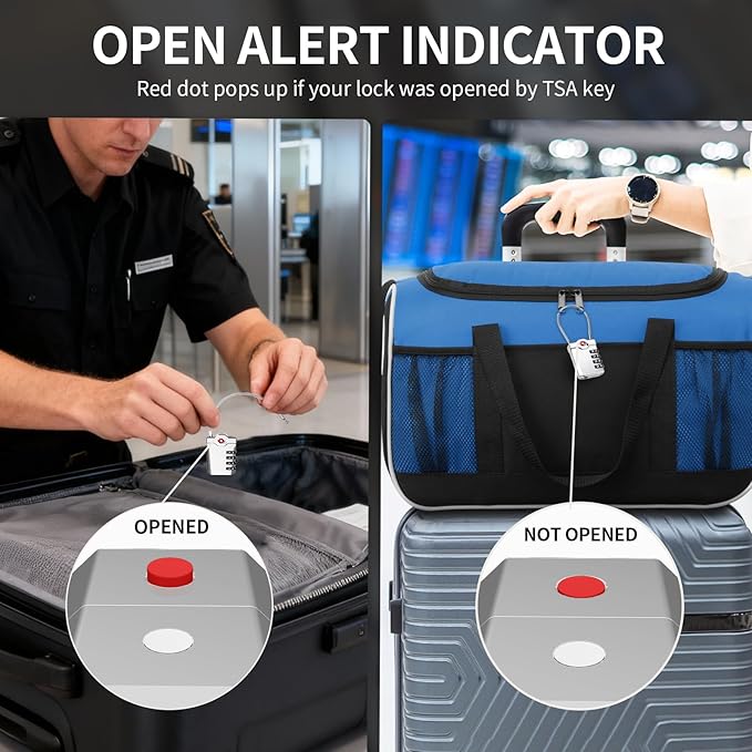 TSA Approved Locks for Luggage, 2 Pack Combination Travel Steel Cable Lock, Re-settable 4 Digit Padlocks with Inspection Indicator, Alloy Body Keyless Padlock for Lockers, Backpacks, Bags - Silver