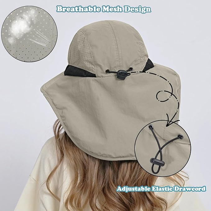 Outdoor Kids Sun Hat with Neck Flap UPF 50+ Quick Dry Beach Hats for Baby Boys Girls Age 2-12 Years Adjustable