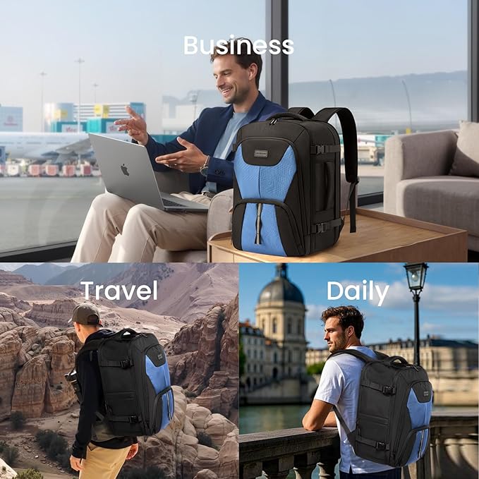 LOVEVOOK Travel Carry on Backpack for Men Women,Expandable 40L Extra Large Travel Laptop Backpack,Water Resistant Durable TSA Airline Approved Business College Carry on Bag Fit 17 Inch Computer,3 Pcs