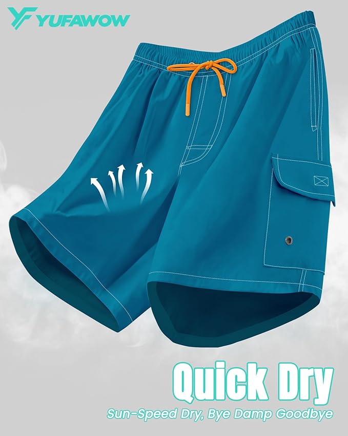 Men Swim Trunks with Compression Liner Quick Dry Breathable Multi Pockets for Summer Beach Cruise Water Park
