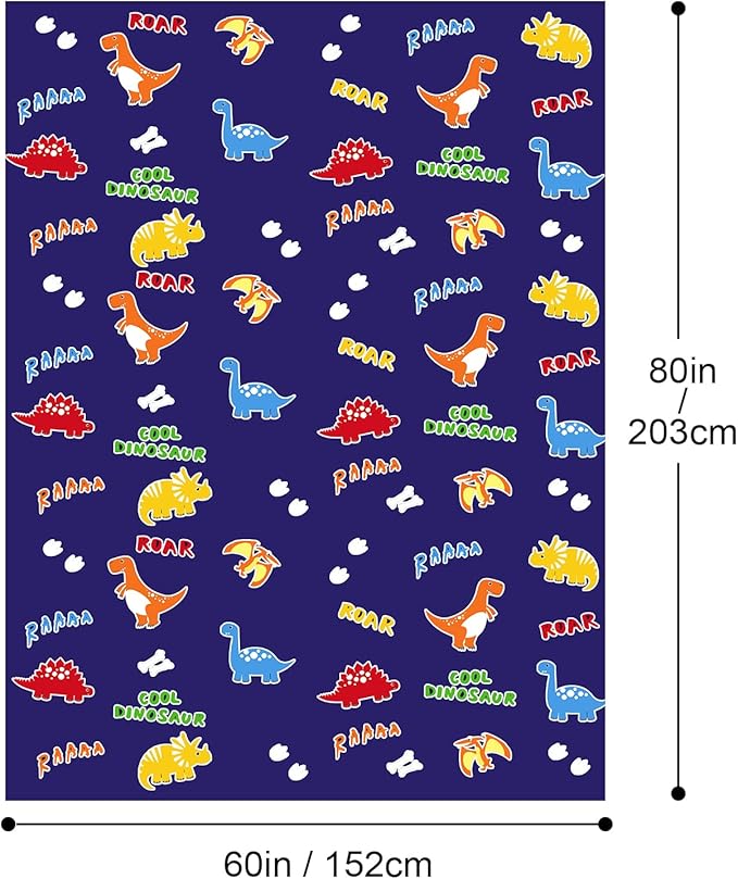 Wajade Dinosaur Glow in The Dark Blanket Dinosaur Gifts for Boys Girls 1 2 3 4 5 6 7 8 9 10 11 12 Kids Blanket with Dino Birthday Ideas Soft Bed Couch Throw Home (Navy Blue 50"x60")