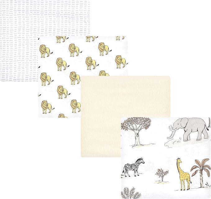 Hudson Baby Unisex Baby Cotton Flannel Receiving Blankets, Neutral Safari World, One Size
