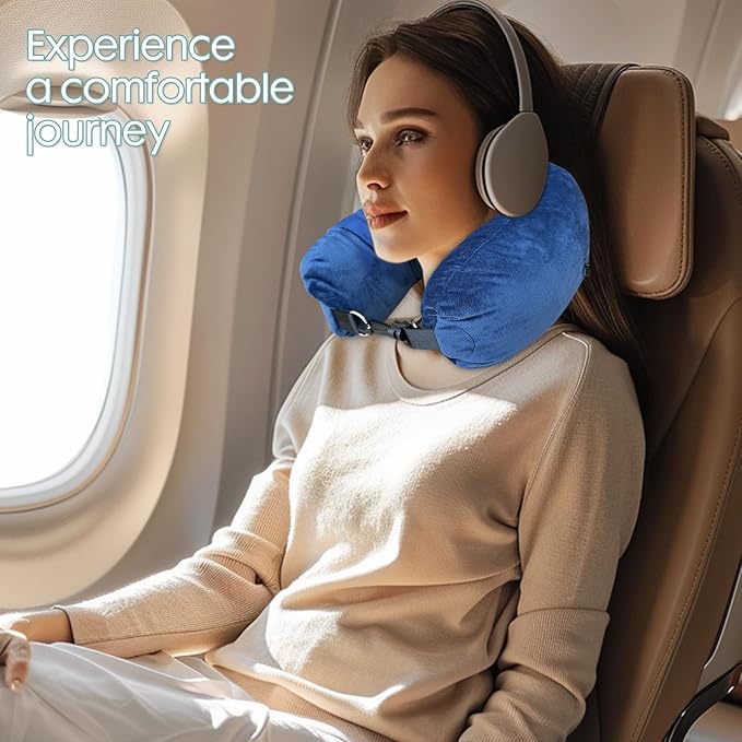 2 Pack Travel Pillows Stuffable with Clothes,Travel Neck Pillow Airplane,Travel Pillows for Airplanes,Holds 3+ Days of Travel Essentials Storage Bag,Soft Velvet Neck Pillow Cover(Sea Blue)