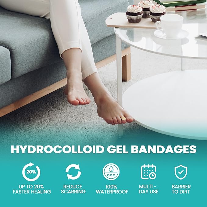 Promifun Blister Bandages Blister Pads - 28 ct Blister Cushions - Water Resistant Hydrocolloid Bandage for Foot, Toe, Heel - Gel Blister Bandages for Prevention & Recovery, Toe Pack