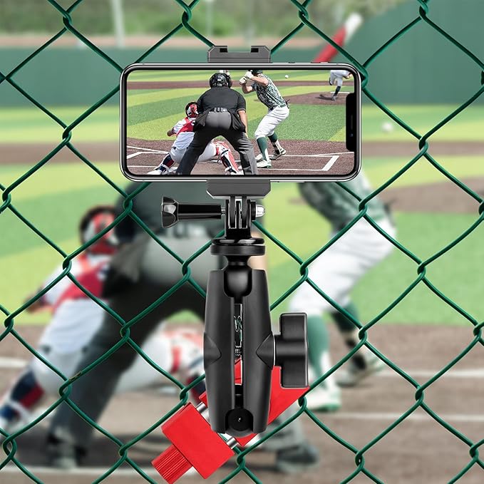 Fence Mount for Gopro, Aluminum Phone Fence Mount Compatible with Gopro, Mevo Start, Smartphone, Action Camera, Insta360, Game Changer Mounting Kit for Baseball, Softball, Tennis, Football Recording
