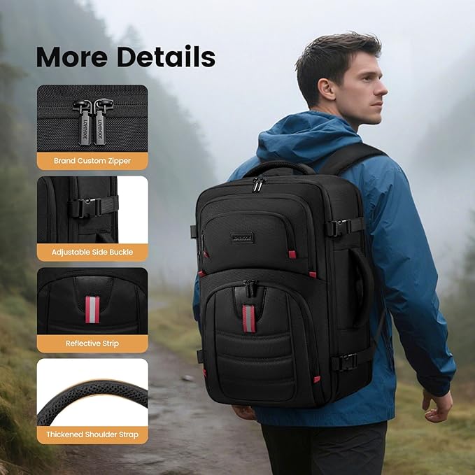 LOVEVOOK 50L Travel Backpack for Men, Airline Approved Carry On Bag with 3 Packing Cubes, TSA Overnight Bags, Waterproof Personal Item Bag, Weekender Essentials Backpacks fits 18" Laptop