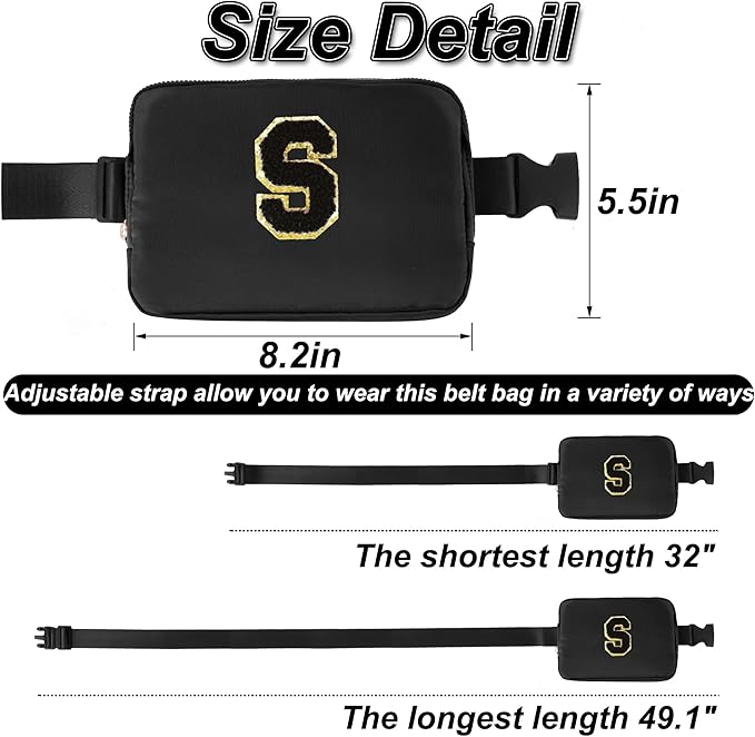 Uygafly Personalized Belt Bag for Women Girls - Fashion Mini Waist Packs with Adjustable Strap - Trendy Travel Fanny Pack Crossbody Bags with Initial Letter - Teen Gifts | Black,S
