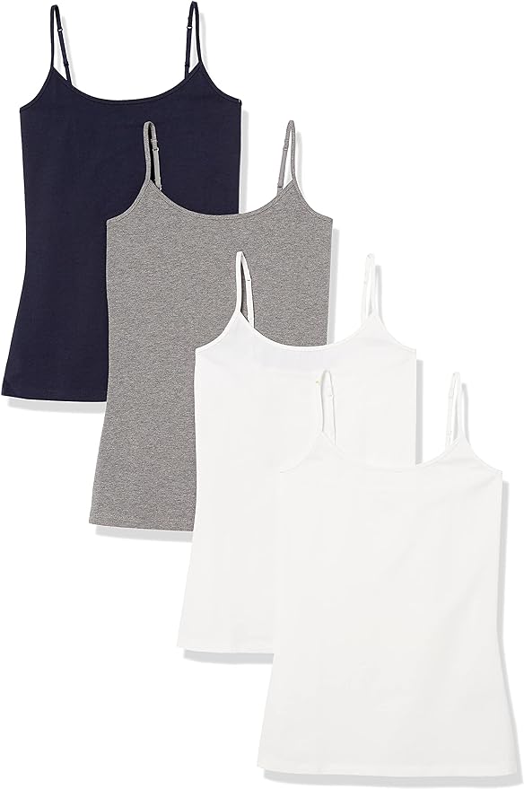 Amazon Essentials Women's Slim-Fit Camisole for Layering and Everyday Wear, Pack of 4