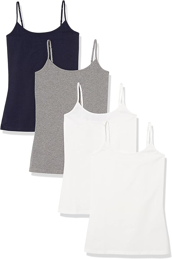Amazon Essentials Women's Slim-Fit Camisole for Layering and Everyday Wear, Pack of 4