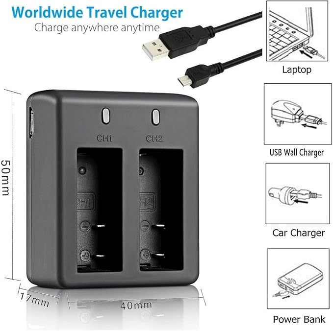 3 x 1050mAh Rechargeable Action Camera Battery with USB Dual Charger Compatible with AKASO EK7000/Brave 4/V50X/Apexcam/VEMONT/Dragon Touch Vision 3/REMALI CaptureCam/Jadfezy Action Camera