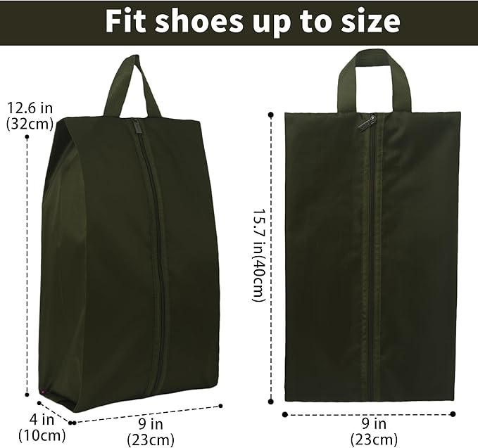 6pcs Portable Shoe Organizer, Travel Pouches with Zipper, Golf Shoe Bags, Clothes Bags, Soccer Cleats Bag, Shoe Pouch for Gym, Waterproof, Odor-Resistant (Dark Green)