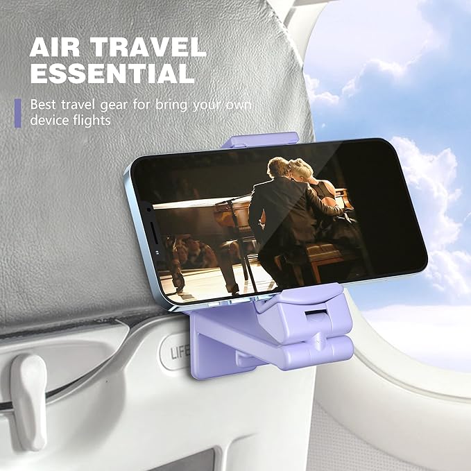 Perilogics Airplane Phone Holder Mount Universal in Flight Hands Free Viewing with Multi-Directional Dual 360 Degree Rotation (Lavender)