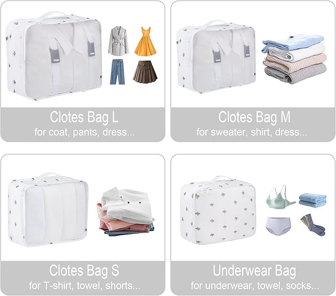 Vercord 8 Set Travel Packing Pods Luggage Organizers Cubes with Laundry Bags Accessories
