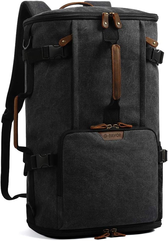G-FAVOR 40L Travel Backpack for Men, Large Vintage Canvas Rucksack 3 in 1 Convertible Duffel Bag Carry On Backpack Fits for 17.3 Inch Laptop