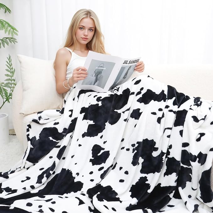 Queen Size Fleece Blanket for Bed, Extra Large Black & White Queen Bed Blanket Soft Couch Throws, All-Season Cute Country Home Decor, Cozy Gifts for Women Men, Lightweight 90" x 90"