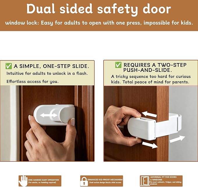 Door Lock for Kids Safety, Snap-On Child Proof Door Latch for Bedrooms Inside, No Drill Portable Door Lock for Baby, Toddler & Pet Proofing Home Use (3Pcs)