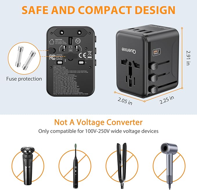 Universal Travel Adapter, International Power Adapter with 35W PD & QC Fast Charging, Travel Plug Adaptor Worldwide with 3 USB-C & 2 USB-A for USA to Europe UK France Germany Australia(Type C/G/A/I)