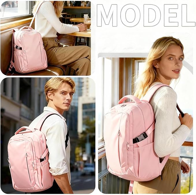 Travel Backpack for Women Men Carry on Backpack, Airline Approved Large Travel Bag Flight Approved Personal item, 15.6 Inch Laptop Backpack Casual Daypack for Weekender Business Hiking-PINK