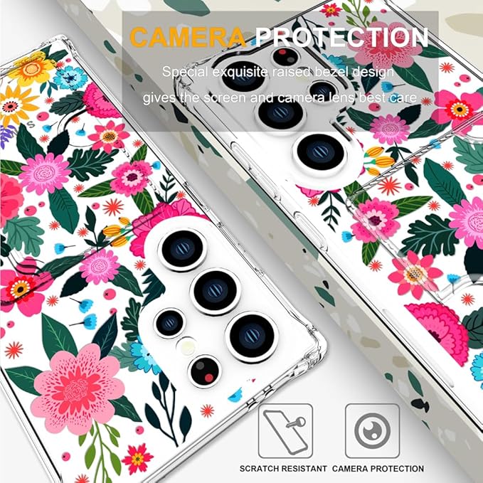 Compatible with Samsung Galaxy S24 Ultra Case Card Holder for Women Cute Design,Wallet Phone Cases Transparent Cool Kawaii Protective (Clear Floral Spring Blossom)