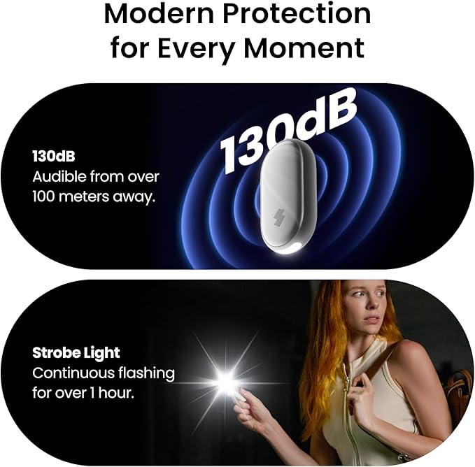 SwitchBot 130 dB Personal Safety Alarm for Women with Apple Find My APP, Extra-Loud Siren & Strobe Light, Waterproof Self Defense Keychain for Women, College Girls and Kids (Black)