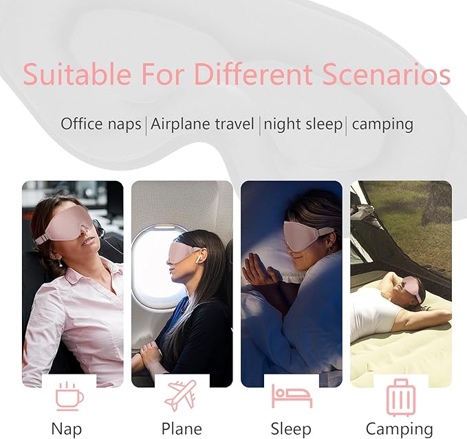 Sleep Mask 3D Eye Mask for Sleeping 100% Light Blocking Eye Covers with Adjustable Strap Night Blindfold for Women Memory Foam Pink