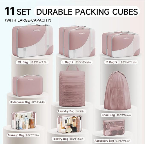 11 Set Packing Cubes for Travel,Gifts for Women Mom Kids, TSA Approved Bags for Makeup,Cosmetic,Toiletry, Suitcase Organizers for Checked Luggage,Cruise Essentials,Airplane Accessories,Light Coral Red