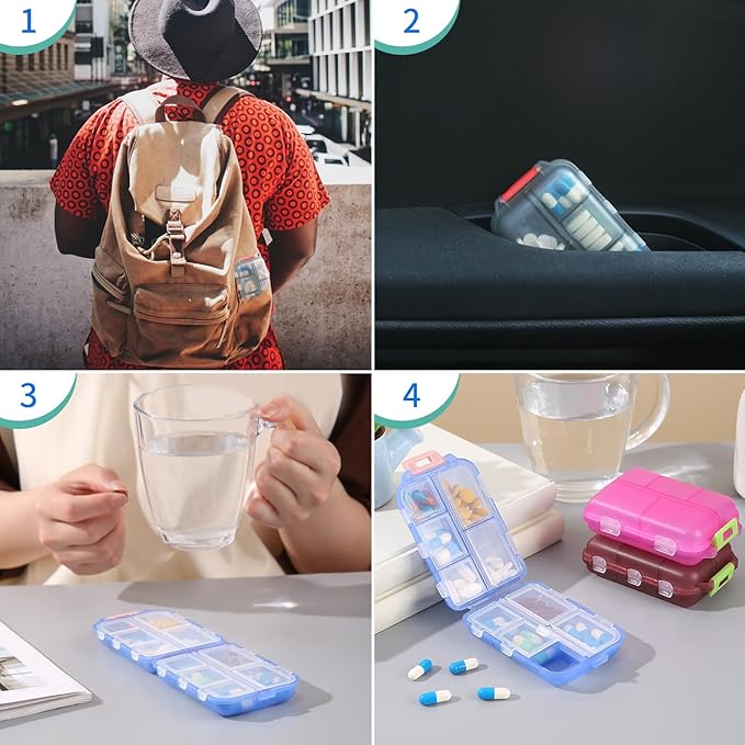 1Pack Travel Pill Organizer - 10 Compartments Pill Case, Compact and Portable Pill Box, Perfect for On-The-Go Storage, Pill Holder for Purse Pink