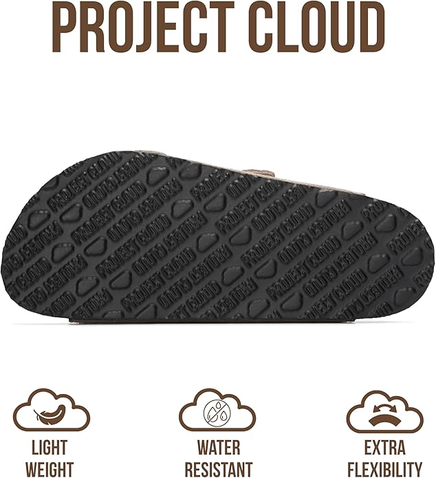 Project Cloud 100% Genuine Leather Flat Sandals For Women 2026 Cork Footbed Womens Sandals with Memory Foam and arch support Vacation Essentials Slides for Women Footwear (Venita)