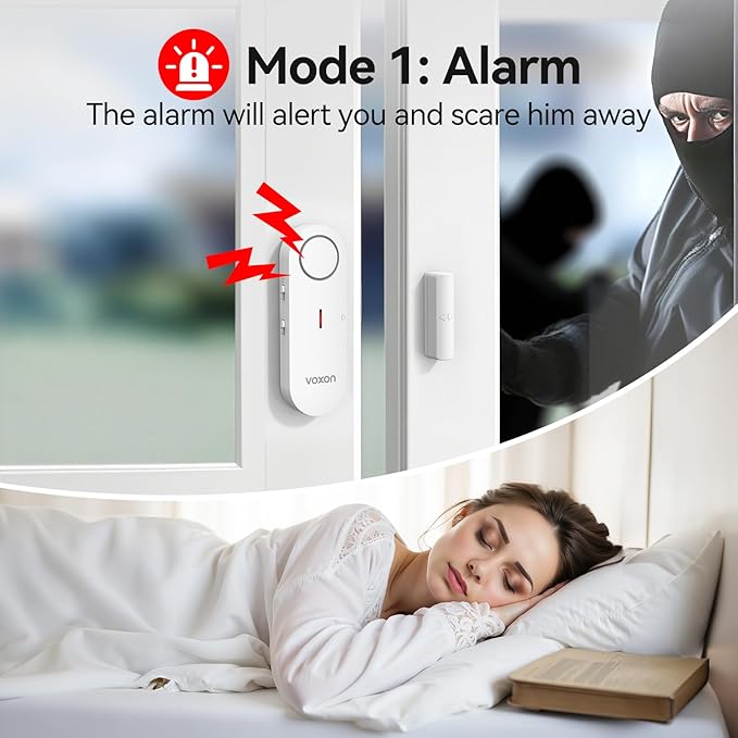 VOXON Door Alarms for Kids Safety - Window Alarms for Personal Home Security - 2 in 1 Chime/Alarm | 3-Level Volume Control - Burglar Door Sensor Alarm for Pool House Rooms Garage RVs - 4 Pack